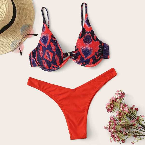 

Snakeskin Underwired Top With High Cut Bikini Set