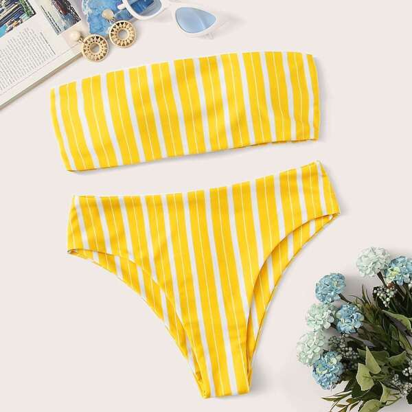 

Striped Bandeau Bikini Set