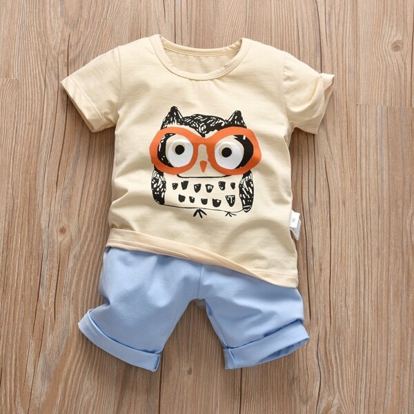 

Toddler Boys Owl Print Tee With Shorts