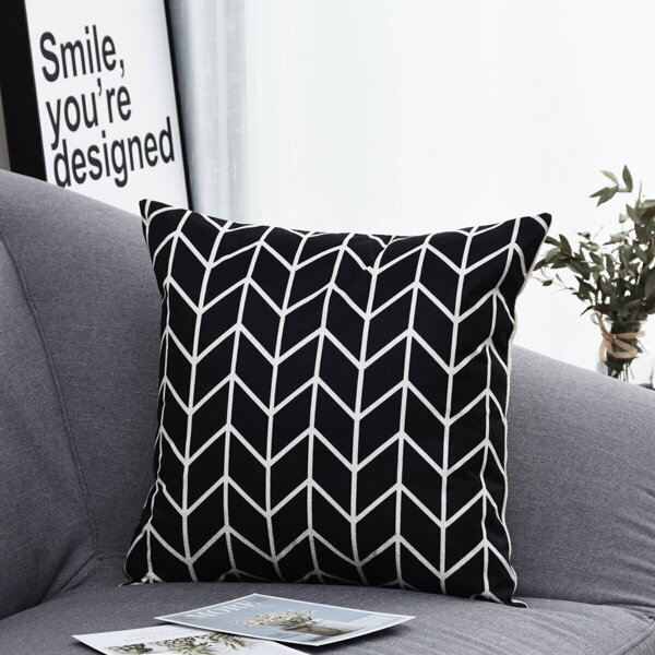 

Geometric Pattern Print Cushion Cover, Black and white