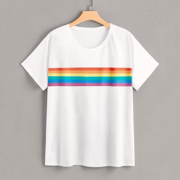 

Plus Rainbow Stripe Print Tee