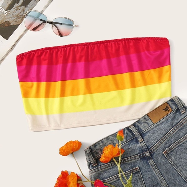 

Plus Rainbow Striped Tube Top