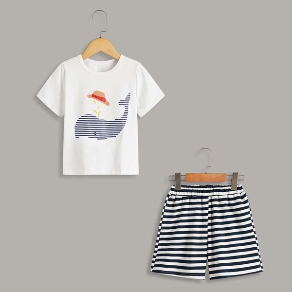 

Toddler Boys Whale Print Striped Pajama Set, Multicolor