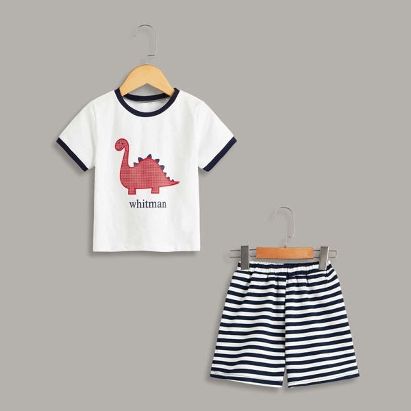 

Toddler Boys Dinosaur Print Striped Pajama Set, Multicolor