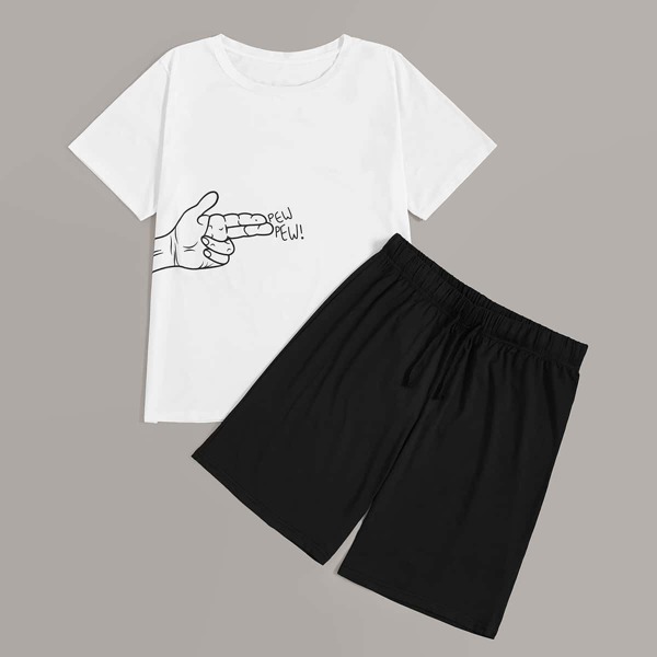 

Men Graphic & Letter Print Pajama Set