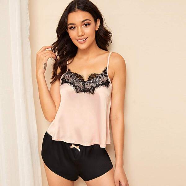 

Eyelash Floral Lace Satin Cami PJ Set