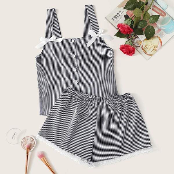 

Striped Button Front PJ Set