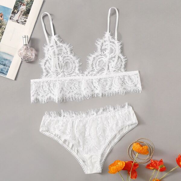 

Eyelash Floral Lace Lingerie Set