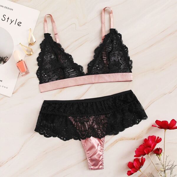 

Floral Lace Sheer Lingerie Set