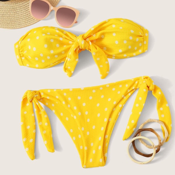

Polka Dot Knot Bandeau With Tie Side Bikini