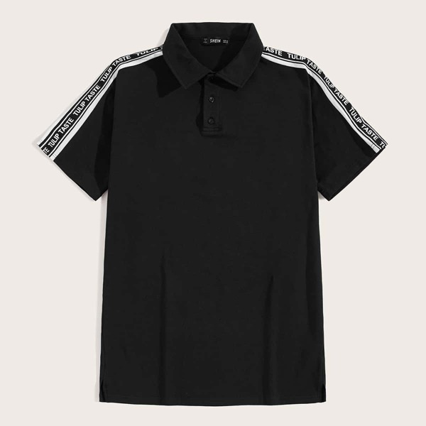 

Men Letter Tape Yoke Polo Shirt