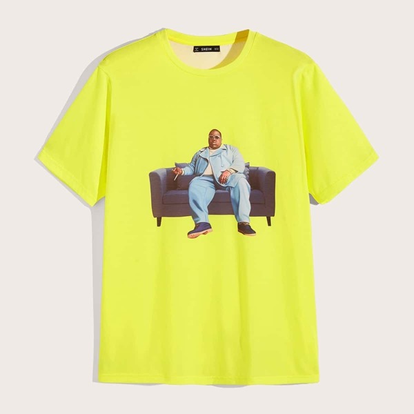 

Men Neon Yellow Figure Print Tee