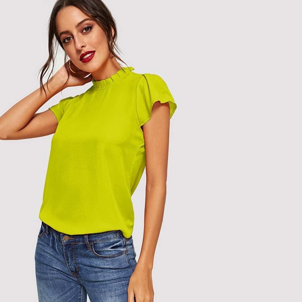 

Neon Lime Frill Neck Keyhole Back Top