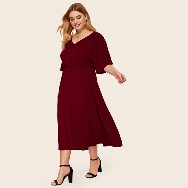 

Plus Kimono Sleeve Elastic Waist Dress
