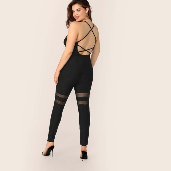 

Plus Mesh Insert Unitard Jumpsuit