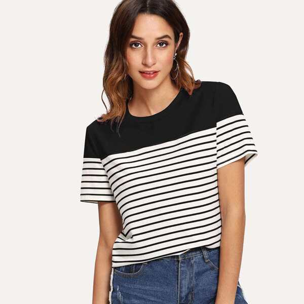 

Solid Yoke Striped T-shirt