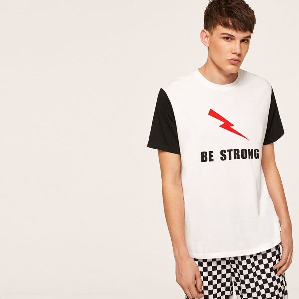 

Men Lighting & Letter Print Two-tone T-shirt