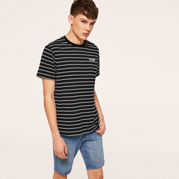 

Men Letter Embroidery Striped Top