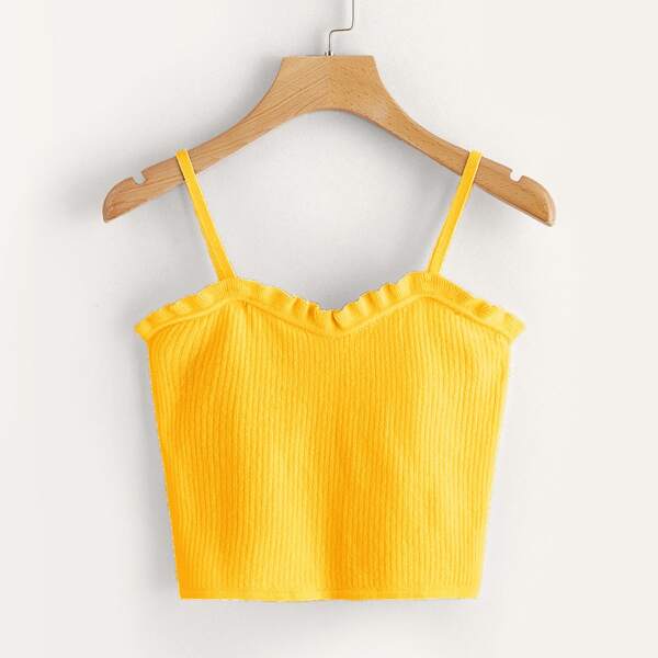 

Rib-Knit Frill Trim Cami Crop Top