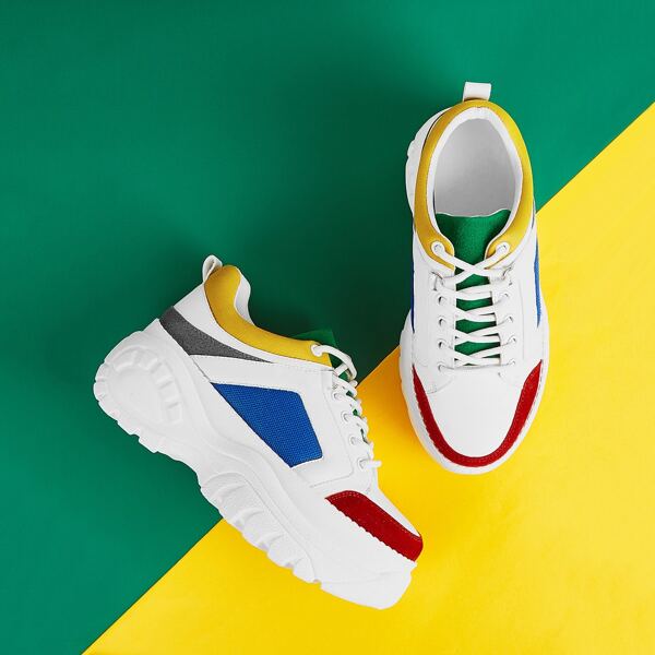 

Colorblock Lace-up Chunky Sneakers, Multicolor