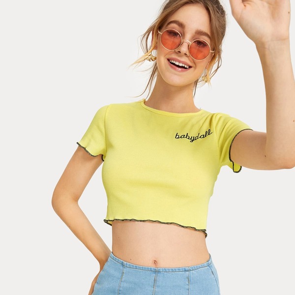 

Letter Embroidery Lettuce Frill Tee