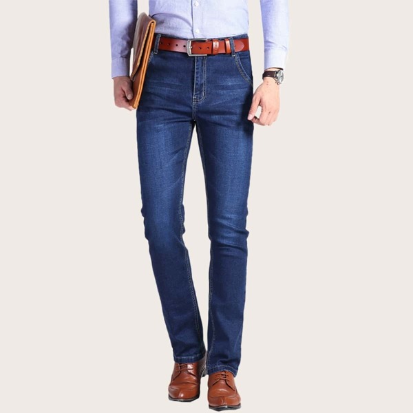 

Men Patched Straight Jeans, Navy
