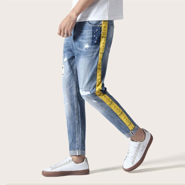 

Men Contrast Side Ripped Jeans