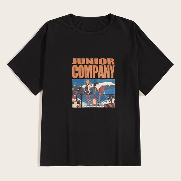 

Men Letter & Figure Print Tee