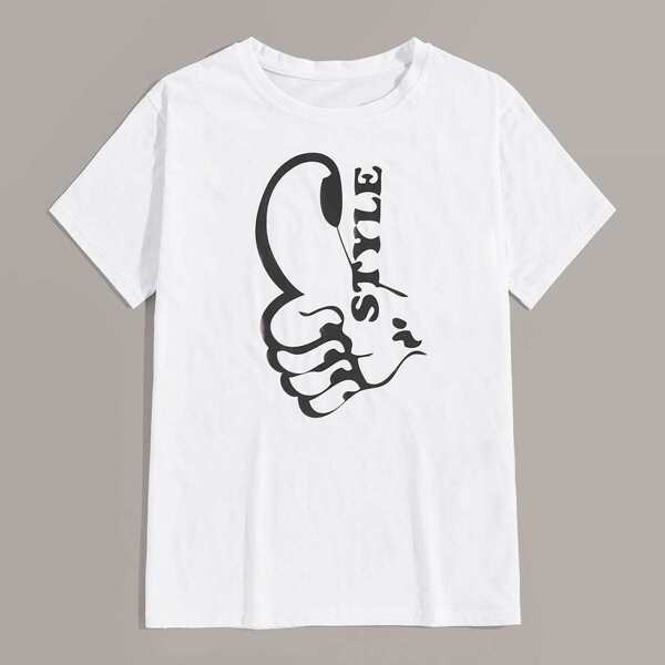 

Men Letter & Gesture Print Tee, White
