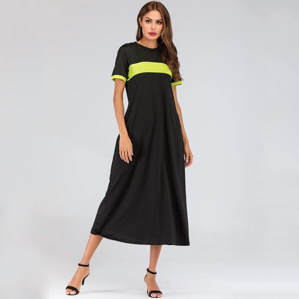 

Colorblock Hidden Pocket T-shirt Midi Dress