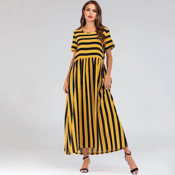 

Striped Print Hidden Pocket Maxi Dress