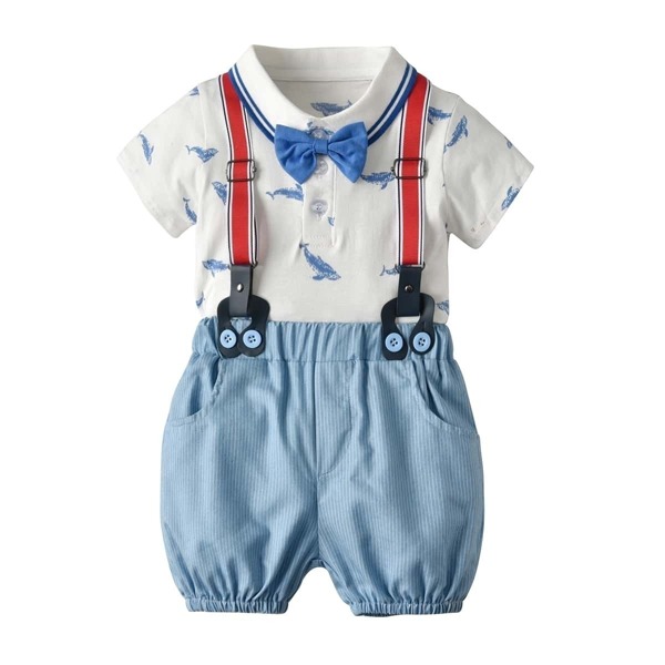 

Toddler Boys Fish Print Bow Polo Shirt & Suspender Shorts, Multicolor