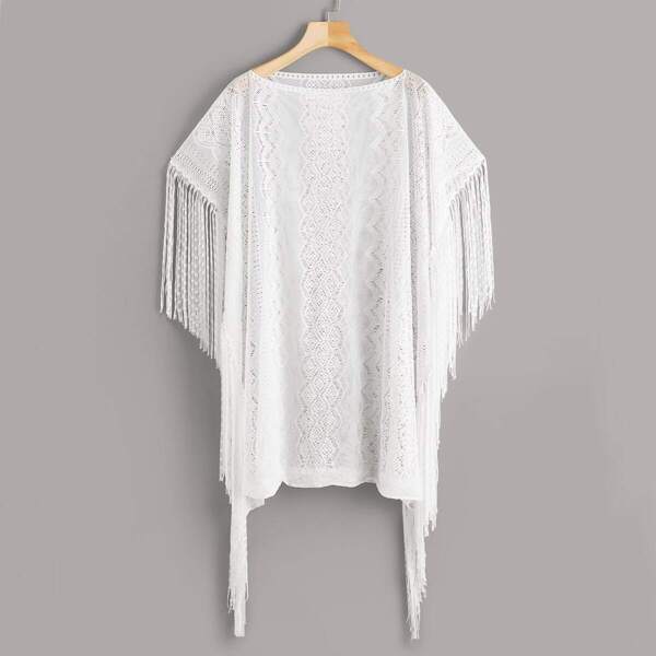 

Solid Fringe Lace Cover Up