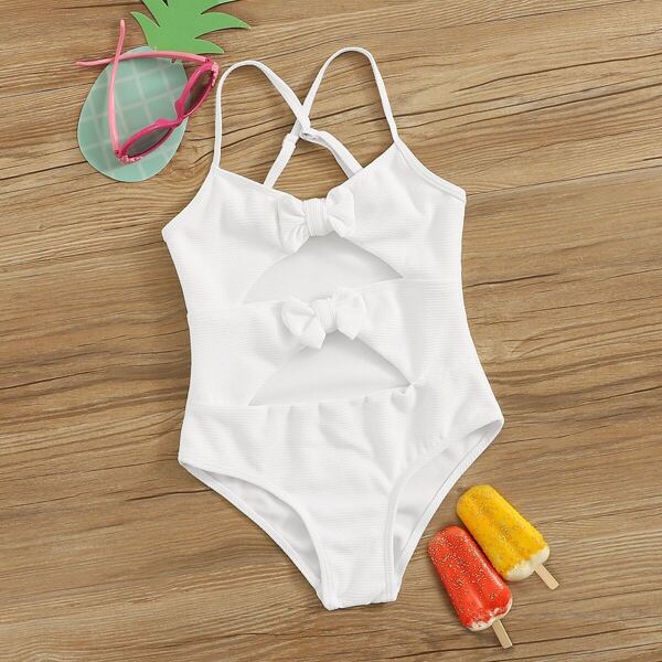 

Girls Bow Decor Cut-out Front One Piece Swimsuit