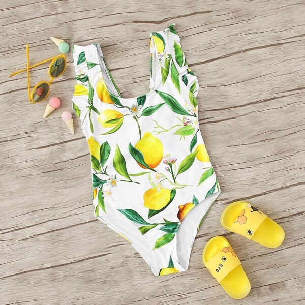 

Girls Random Lemon Print One Piece Swimsuit