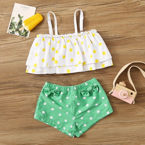 

Gilrs Ruffle Top With Shorts 2 Piece Swimsuit