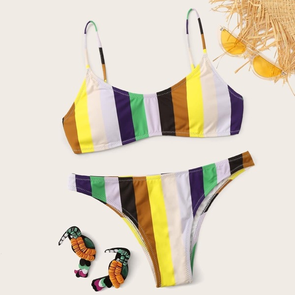 

Striped Top With Panty Bikini Set, Multicolor