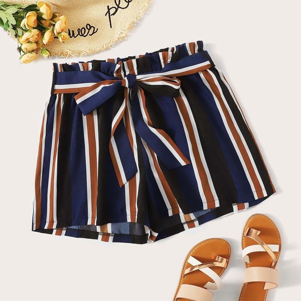 Plus Striped Self Tie Shorts