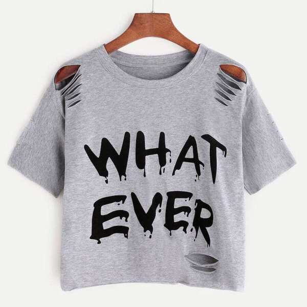 

Plus Letter Graphic Ripped Tee, Grey
