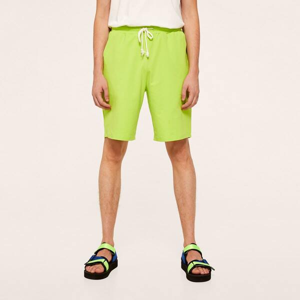 

Men Drawstring Waist Neon Lime Shorts