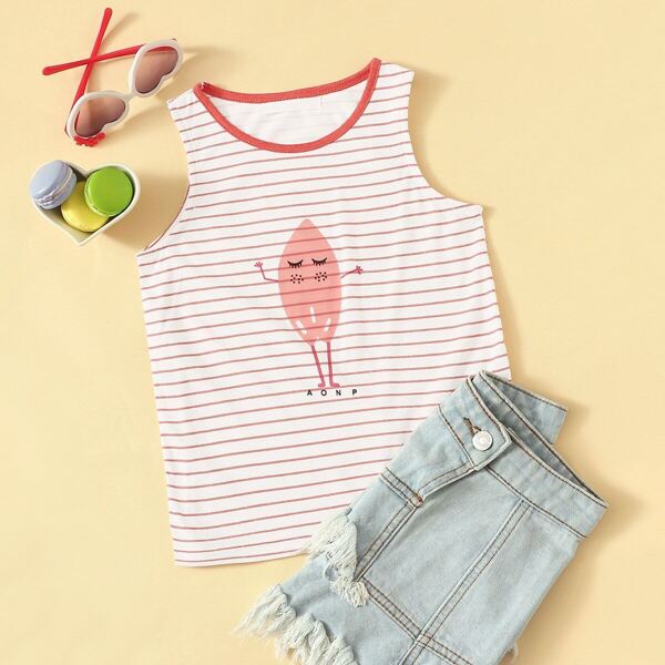 

Toddler Girls Cartoon & Striped Tank Top, White