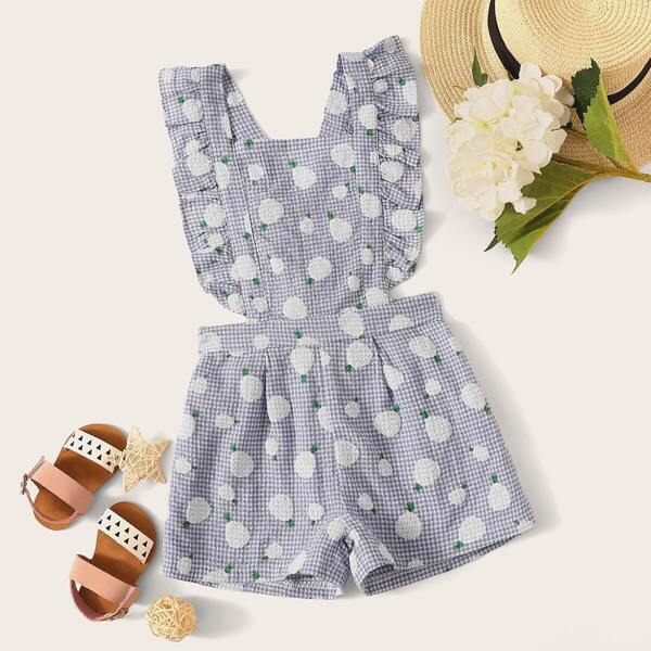 

Toddler Girls Ruffle Trim Gingham Fruit Jumpsuit