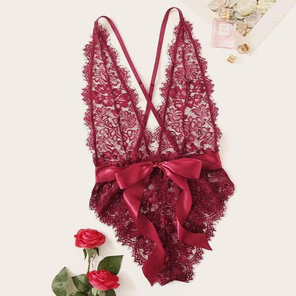 

Criss Cross Floral Lace Teddy Bodysuit