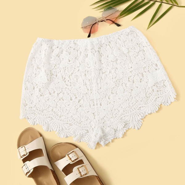 

Solid Sheer Guipure Lace Shorts