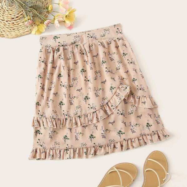

Ditsy Floral Ruffle Hem Skirt, Nude pastel