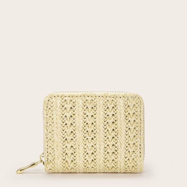 

Zipper Detail Braided Purses, Khaki