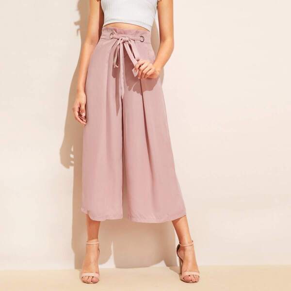 

Knot Waist Fold Pleat Wide Leg Pants, Pink