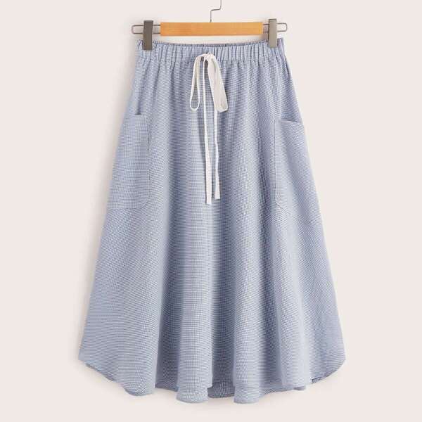 

Drawstring Waist Pocket Side Gingham Skirt