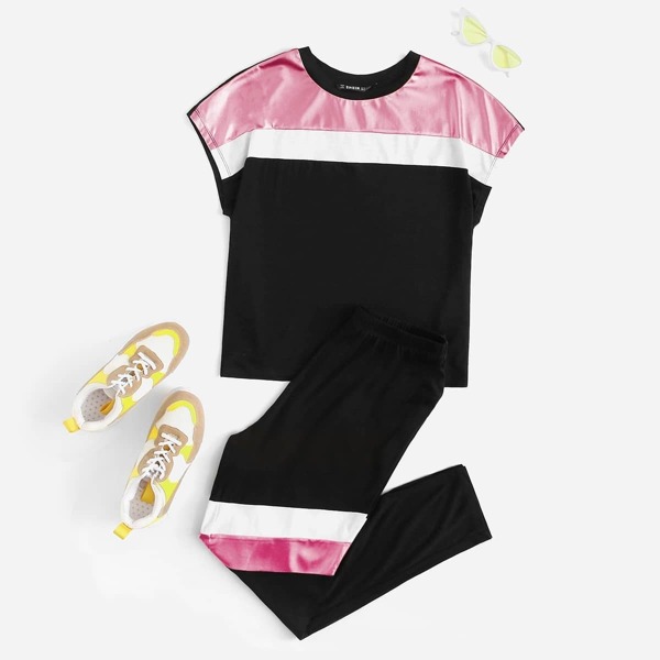 

Color-block Tee & Leggings Set, Black