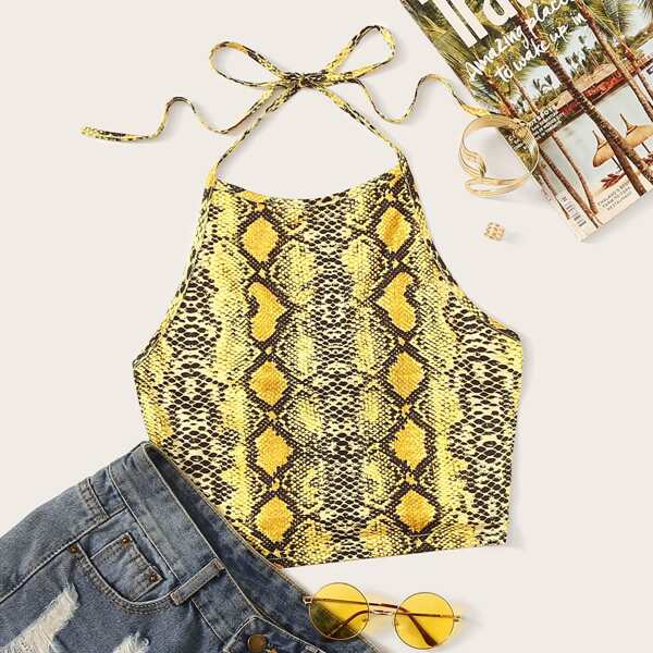 

Snakeskin Print Crop Halter Top